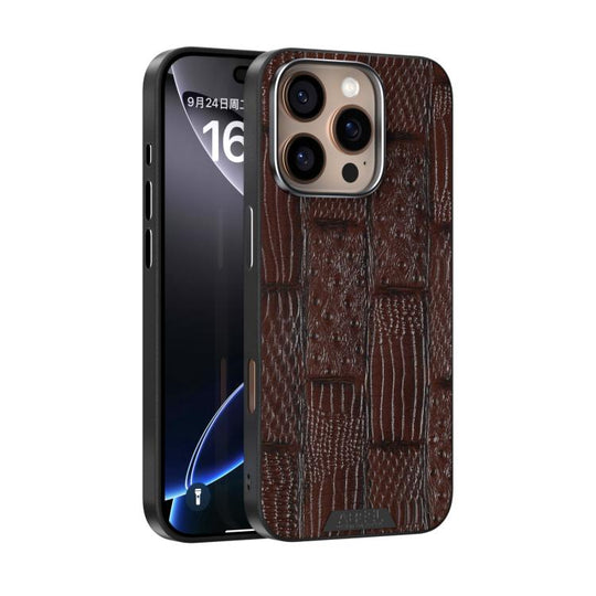 For iPhone 16 Pro Max ABEEL Beast Pattern 6D Micro-Embossed MagSafe Genuine Leather Phone Case(Brown)
