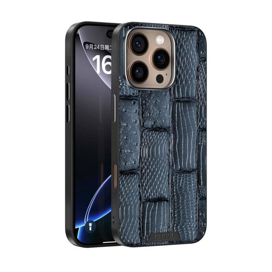 For iPhone 16 Pro Max ABEEL Beast Pattern 6D Micro-Embossed MagSafe Genuine Leather Phone Case(Blue)