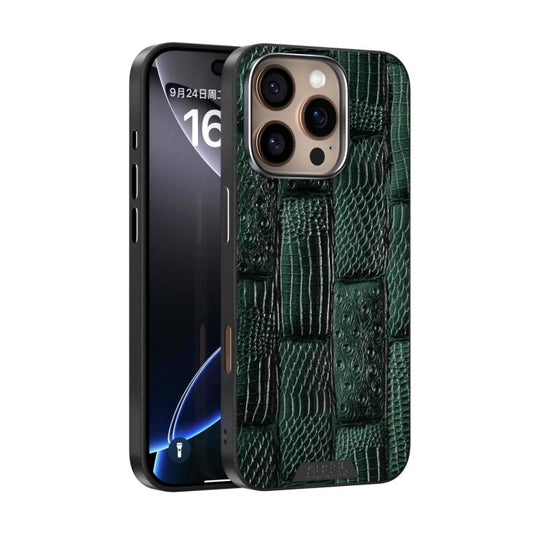 For iPhone 16 Pro Max ABEEL Beast Pattern 6D Micro-Embossed MagSafe Genuine Leather Phone Case(Green)