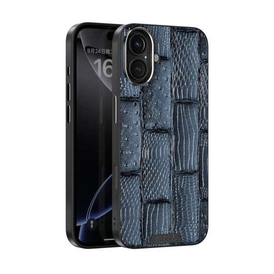For iPhone 16 Plus ABEEL Beast Pattern 6D Micro-Embossed MagSafe Genuine Leather Phone Case(Blue)