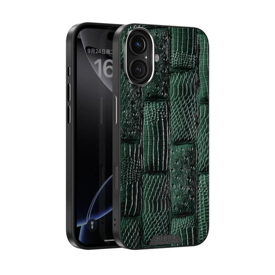 For iPhone 16 Plus ABEEL Beast Pattern 6D Micro-Embossed MagSafe Genuine Leather Phone Case(Green)
