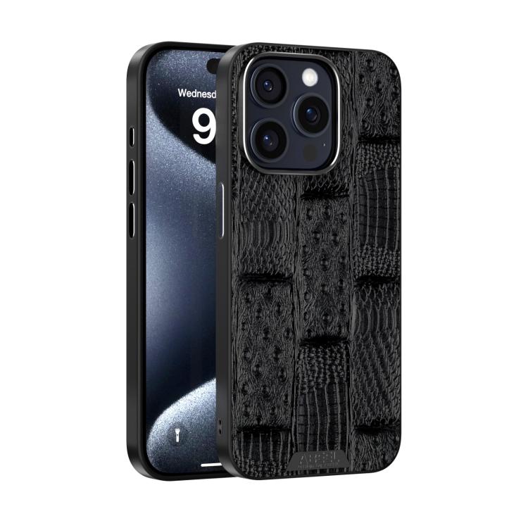 For iPhone 15 Pro Max ABEEL Beast Pattern 6D Micro-Embossed MagSafe Genuine Leather Phone Case(Black) - iPhone 15 Pro Max Cases by buy2fix | Online Shopping UK | buy2fix