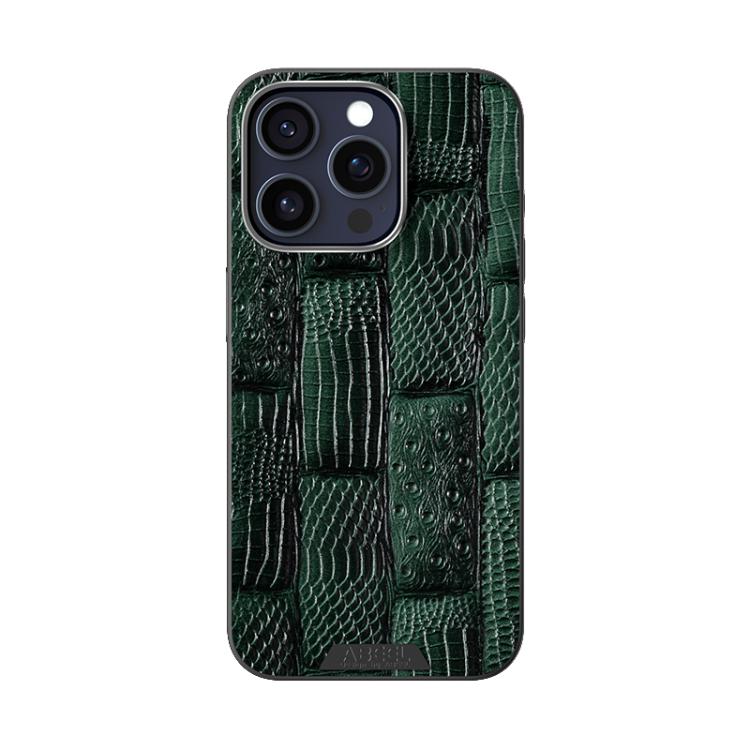 For iPhone 15 Pro Max ABEEL Beast Pattern 6D Micro-Embossed MagSafe Genuine Leather Phone Case(Green) - iPhone 15 Pro Max Cases by buy2fix | Online Shopping UK | buy2fix