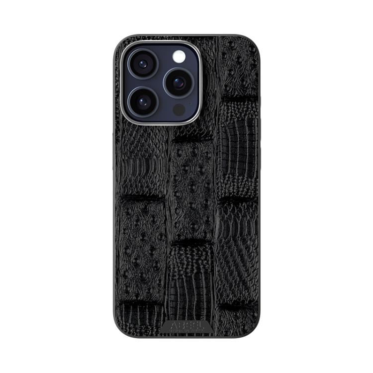For iPhone 15 Pro ABEEL Beast Pattern 6D Micro-Embossed MagSafe Genuine Leather Phone Case(Black) - iPhone 15 Pro Cases by buy2fix | Online Shopping UK | buy2fix