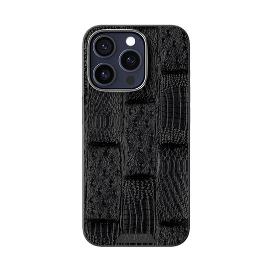 For iPhone 15 Pro ABEEL Beast Pattern 6D Micro-Embossed MagSafe Genuine Leather Phone Case(Black) - iPhone 15 Pro Cases by buy2fix | Online Shopping UK | buy2fix