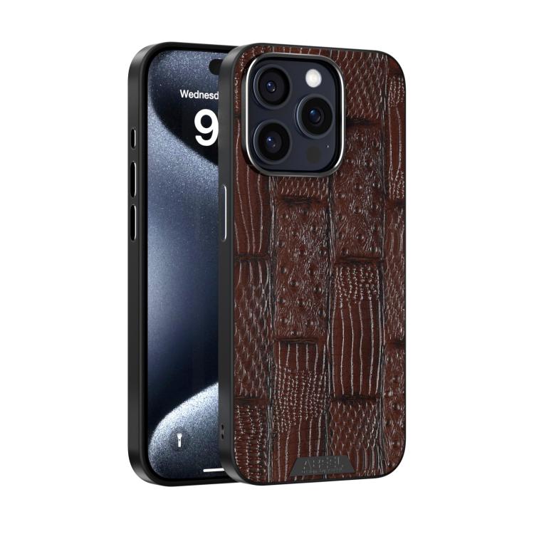 For iPhone 15 Pro ABEEL Beast Pattern 6D Micro-Embossed MagSafe Genuine Leather Phone Case(Brown) - iPhone 15 Pro Cases by buy2fix | Online Shopping UK | buy2fix