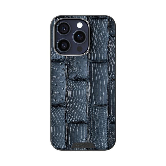 For iPhone 15 Pro ABEEL Beast Pattern 6D Micro-Embossed MagSafe Genuine Leather Phone Case(Blue) - iPhone 15 Pro Cases by buy2fix | Online Shopping UK | buy2fix