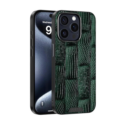 For iPhone 15 Pro ABEEL Beast Pattern 6D Micro-Embossed MagSafe Genuine Leather Phone Case(Green) - iPhone 15 Pro Cases by buy2fix | Online Shopping UK | buy2fix