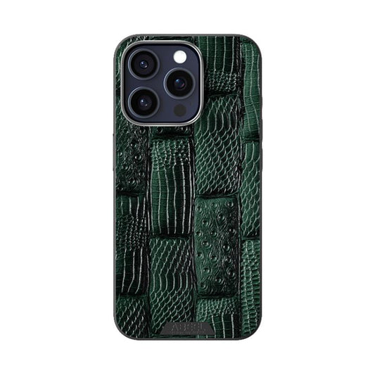 For iPhone 15 Pro ABEEL Beast Pattern 6D Micro-Embossed MagSafe Genuine Leather Phone Case(Green) - iPhone 15 Pro Cases by buy2fix | Online Shopping UK | buy2fix