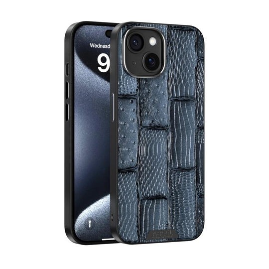For iPhone 15 ABEEL Beast Pattern 6D Micro-Embossed MagSafe Genuine Leather Phone Case(Blue)