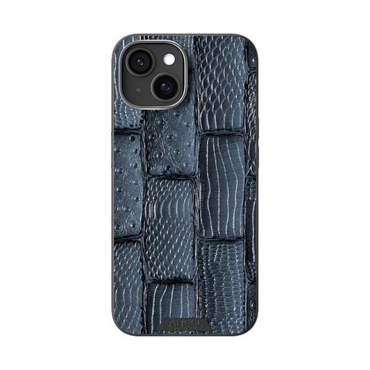 For iPhone 15 ABEEL Beast Pattern 6D Micro-Embossed MagSafe Genuine Leather Phone Case(Blue) - iPhone 15 Cases by buy2fix | Online Shopping UK | buy2fix