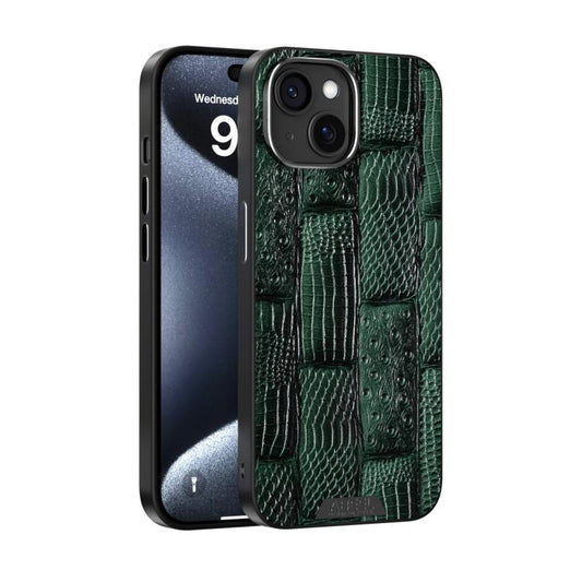 For iPhone 15 ABEEL Beast Pattern 6D Micro-Embossed MagSafe Genuine Leather Phone Case(Green) - iPhone 15 Cases by buy2fix | Online Shopping UK | buy2fix