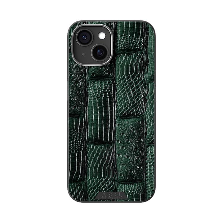 For iPhone 15 ABEEL Beast Pattern 6D Micro-Embossed MagSafe Genuine Leather Phone Case(Green) - iPhone 15 Cases by buy2fix | Online Shopping UK | buy2fix