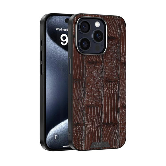 For iPhone 13 Pro Max ABEEL Beast Pattern 6D Micro-Embossed MagSafe Genuine Leather Phone Case(Brown)