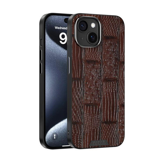 For iPhone 13 ABEEL Beast Pattern 6D Micro-Embossed MagSafe Genuine Leather Phone Case(Brown)