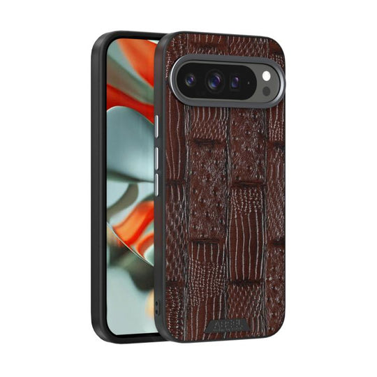 For Google Pixel 10 / 10 Pro ABEEL Beast Pattern 6D Micro-Embossed MagSafe Genuine Leather Phone Case(Brown)