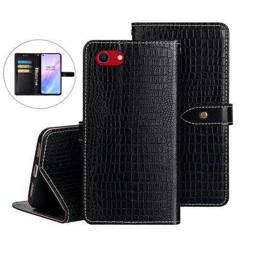 For iPhone 16e idewei Crocodile Texture Leather Phone Case(Black) - iPhone 16e Cases by idewei | Online Shopping UK | buy2fix