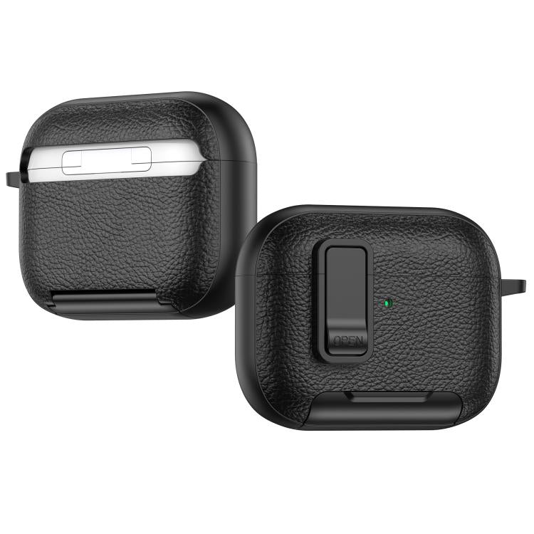 For AirPods Pro 3 Leather Texture Wireless Earphones Case with Hook & Holder(White) - For AirPods Pro 3 by buy2fix | Online Shopping UK | buy2fix