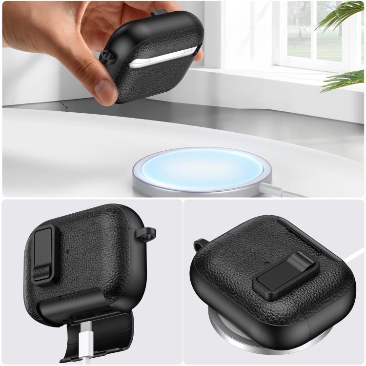 For AirPods Pro 3 Leather Texture Wireless Earphones Case with Hook & Holder(White) - For AirPods Pro 3 by buy2fix | Online Shopping UK | buy2fix