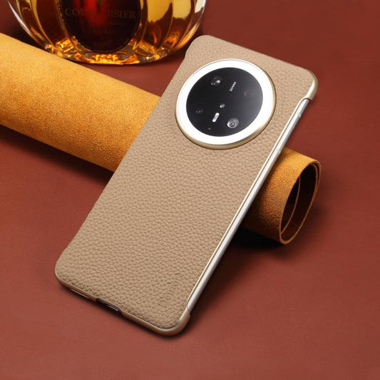 For Huawei Mate 60 Denior A20 Genuine Leather Litchi Texture MagSafe Frameless Phone Case(Khaki) - Huawei Cases by Denior | Online Shopping UK | buy2fix