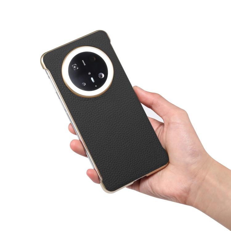 For Huawei Mate 60 Pro Denior A20 Genuine Leather Litchi Texture MagSafe Frameless Phone Case(Black) - Huawei Cases by Denior | Online Shopping UK | buy2fix