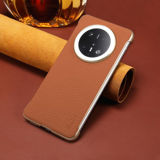 For Huawei Mate 60 Pro Denior A20 Genuine Leather Litchi Texture MagSafe Frameless Phone Case(Brown) - Huawei Cases by Denior | Online Shopping UK | buy2fix