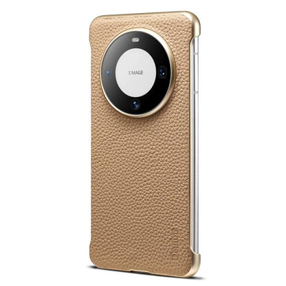 For Huawei Mate 60 Pro Denior A20 Genuine Leather Litchi Texture MagSafe Frameless Phone Case(Khaki) - Huawei Cases by Denior | Online Shopping UK | buy2fix
