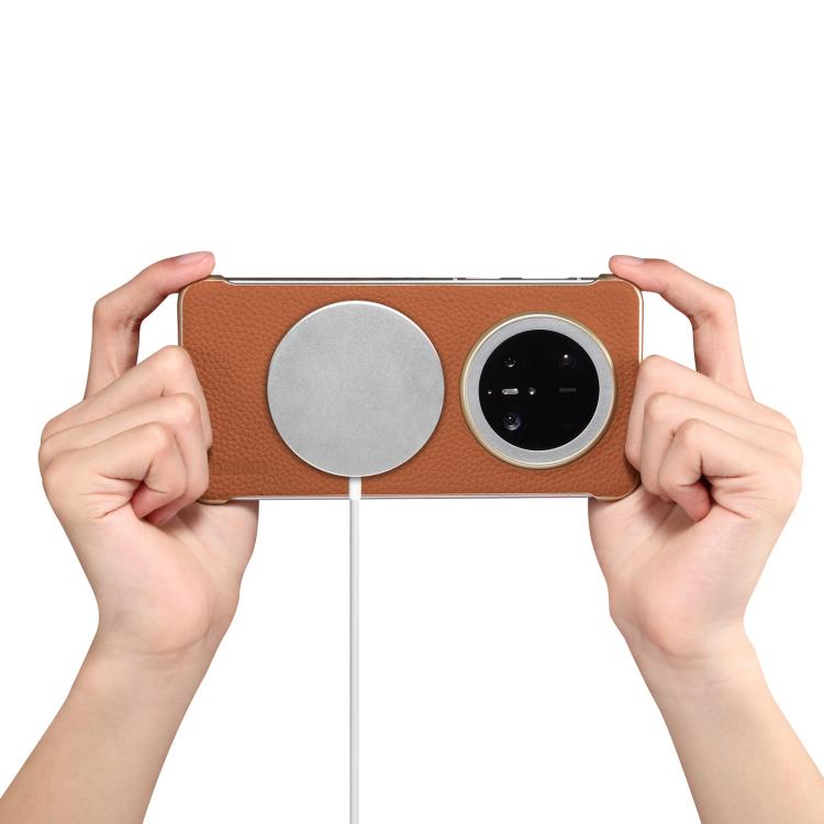 For Huawei Mate 70 Pro Denior A20 Genuine Leather Litchi Texture MagSafe Frameless Phone Case(Brown) - Huawei Cases by Denior | Online Shopping UK | buy2fix