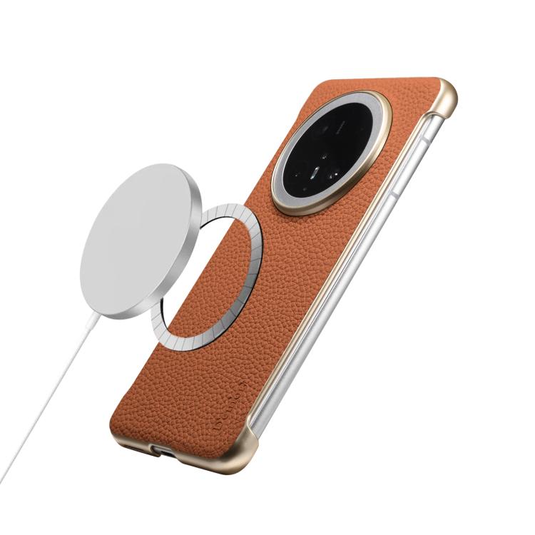 For Huawei Mate 70 Pro Denior A20 Genuine Leather Litchi Texture MagSafe Frameless Phone Case(Brown) - Huawei Cases by Denior | Online Shopping UK | buy2fix