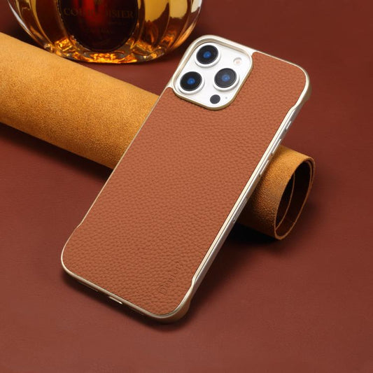 For iPhone 14 / 13 Denior A20 Genuine Leather Litchi Texture MagSafe Frameless Phone Case(Brown) - iPhone 14 Cases by Denior | Online Shopping UK | buy2fix
