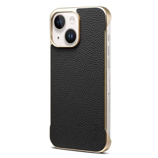 For iPhone 15 Denior A20 Genuine Leather Litchi Texture MagSafe Frameless Phone Case(Black)