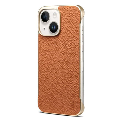 For iPhone 15 Denior A20 Genuine Leather Litchi Texture MagSafe Frameless Phone Case(Brown) - iPhone 15 Cases by Denior | Online Shopping UK | buy2fix