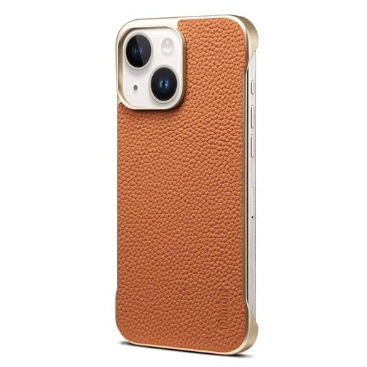 For iPhone 15 Denior A20 Genuine Leather Litchi Texture MagSafe Frameless Phone Case(Brown) - iPhone 15 Cases by Denior | Online Shopping UK | buy2fix