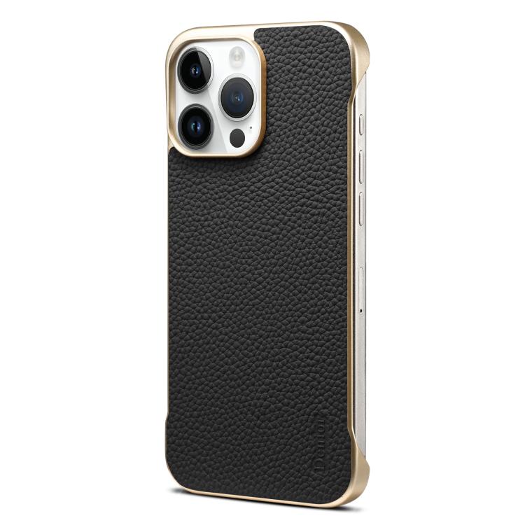 For iPhone 15 Pro Max Denior A20 Genuine Leather Litchi Texture MagSafe Frameless Phone Case(Black) - iPhone 15 Pro Max Cases by Denior | Online Shopping UK | buy2fix