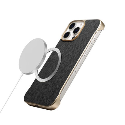 For iPhone 16 Pro Denior A20 Genuine Leather Litchi Texture MagSafe Frameless Phone Case(Black) - iPhone 16 Pro Cases by Denior | Online Shopping UK | buy2fix