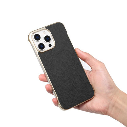 For iPhone 16 Pro Denior A20 Genuine Leather Litchi Texture MagSafe Frameless Phone Case(Black) - iPhone 16 Pro Cases by Denior | Online Shopping UK | buy2fix
