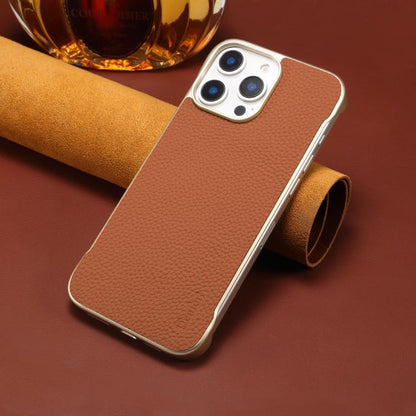 For iPhone 16 Pro Max Denior A20 Genuine Leather Litchi Texture MagSafe Frameless Phone Case(Brown) - iPhone 16 Pro Max Cases by Denior | Online Shopping UK | buy2fix