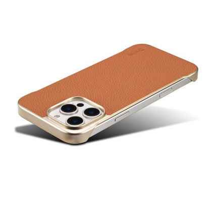 For iPhone 16 Pro Max Denior A20 Genuine Leather Litchi Texture MagSafe Frameless Phone Case(Brown) - iPhone 16 Pro Max Cases by Denior | Online Shopping UK | buy2fix
