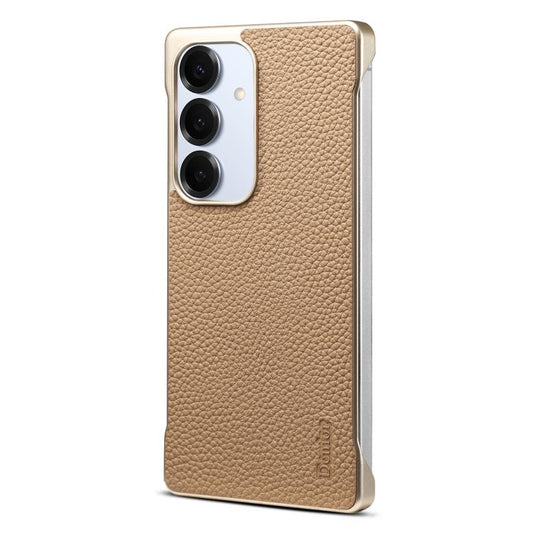 For Samsung Galaxy S25 5G Denior A20 Genuine Leather Litchi Texture MagSafe Frameless Phone Case(Khaki) - Galaxy S25 5G Cases by Denior | Online Shopping UK | buy2fix