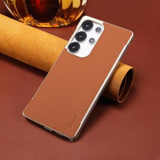 For Samsung Galaxy S25+ 5G Denior A20 Genuine Leather Litchi Texture MagSafe Frameless Phone Case(Brown) - Galaxy S25+ 5G Cases by Denior | Online Shopping UK | buy2fix