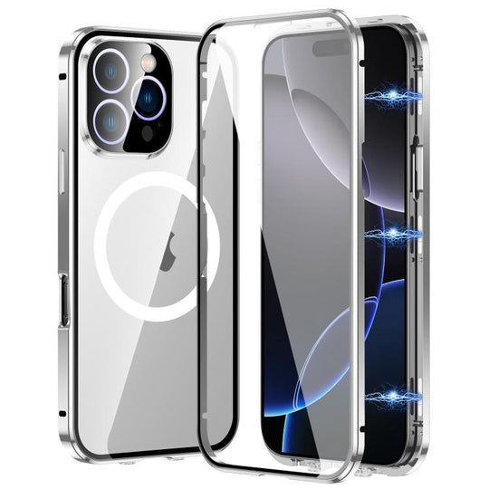 For iPhone 16 Pro 360 Full Body Magnetic Frosted MagSafe Phone Case(Silver)