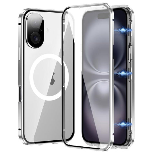 For iPhone 16 360 Full Body Magnetic Frosted MagSafe Phone Case(Silver) - iPhone 16 Cases by buy2fix | Online Shopping UK | buy2fix