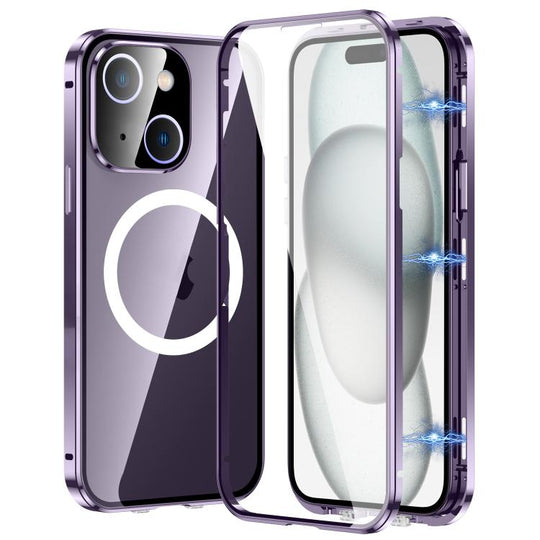 For iPhone 15 360 Full Body Magnetic Frosted MagSafe Phone Case(Purple)