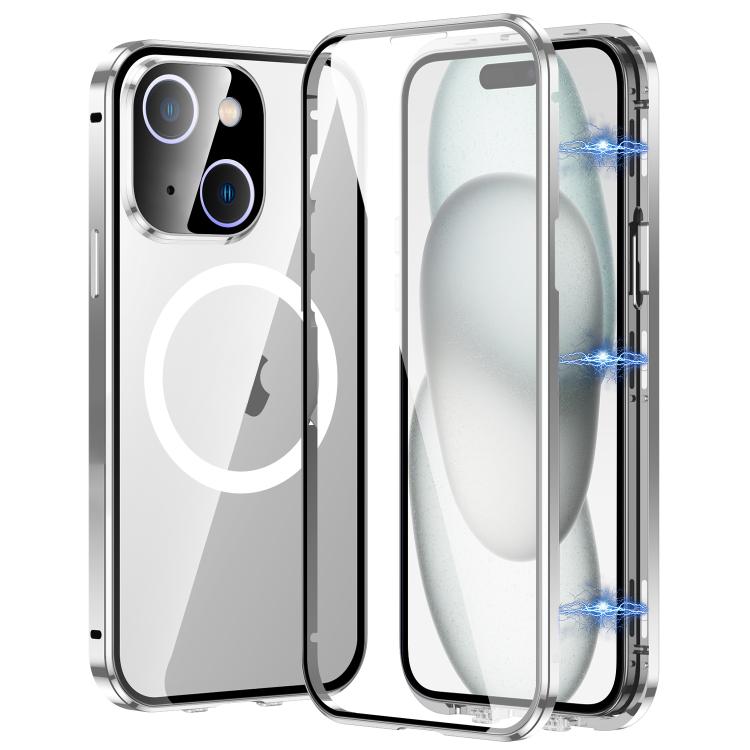 For iPhone 15 360 Full Body Magnetic Frosted MagSafe Phone Case(Silver) - iPhone 15 Cases by buy2fix | Online Shopping UK | buy2fix