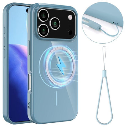 For iPhone 17 Pro Max Glossy TPU Shockproof MagSafe Phone Case with Lanyard(Blue) - iPhone 17 Pro Max Cases by buy2fix | Online Shopping UK | buy2fix
