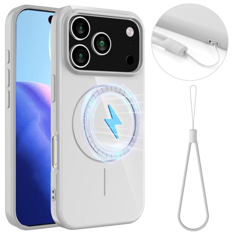 For iPhone 17 Pro Max Glossy TPU Shockproof MagSafe Phone Case with Lanyard(White) - iPhone 17 Pro Max Cases by buy2fix | Online Shopping UK | buy2fix
