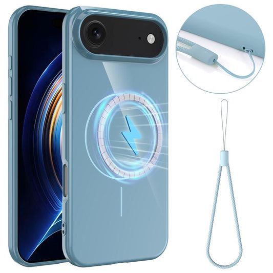 For iPhone Air Glossy TPU Shockproof MagSafe Phone Case with Lanyard(Blue) - iPhone Air Cases by buy2fix | Online Shopping UK | buy2fix