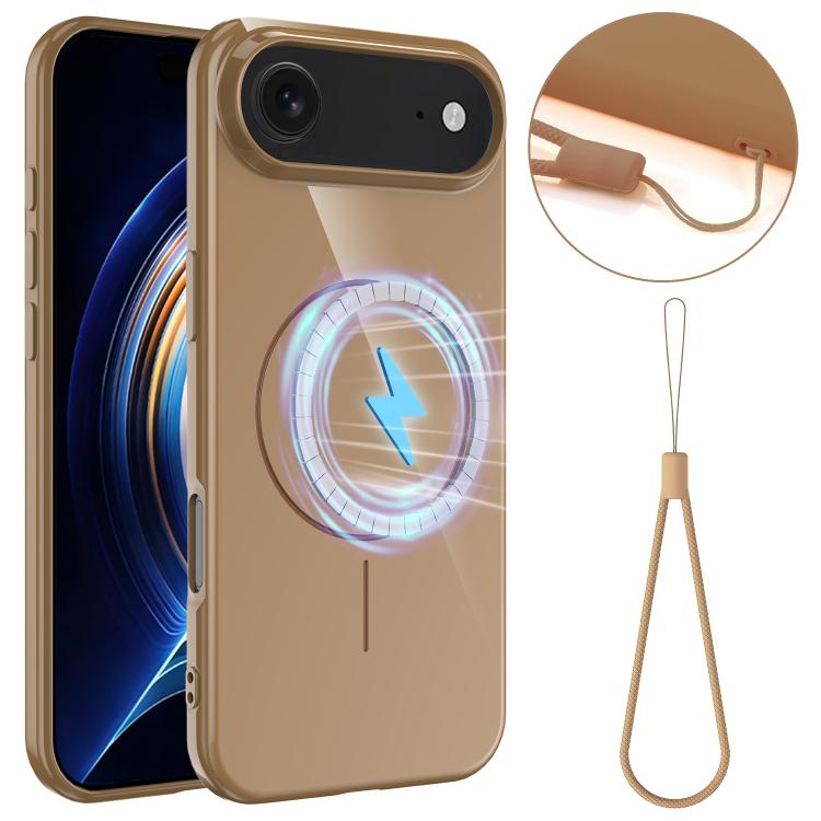 For iPhone Air Glossy TPU Shockproof MagSafe Phone Case with Lanyard(Gold) - iPhone Air Cases by buy2fix | Online Shopping UK | buy2fix
