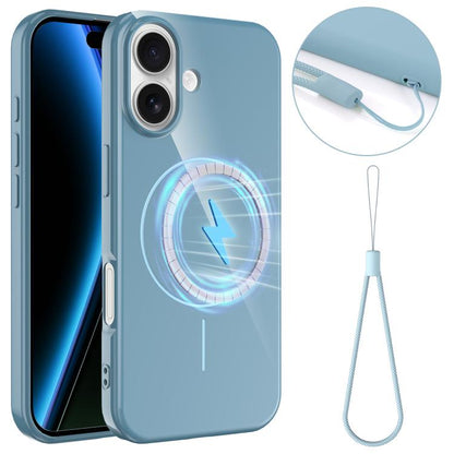 For iPhone 17 Glossy TPU Shockproof MagSafe Phone Case with Lanyard(Blue) - iPhone 17 Cases by buy2fix | Online Shopping UK | buy2fix