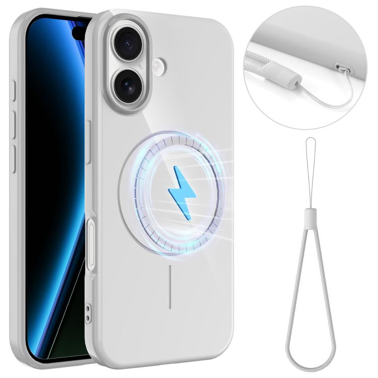 For iPhone 17 Glossy TPU Shockproof MagSafe Phone Case with Lanyard(White) - iPhone 17 Cases by buy2fix | Online Shopping UK | buy2fix